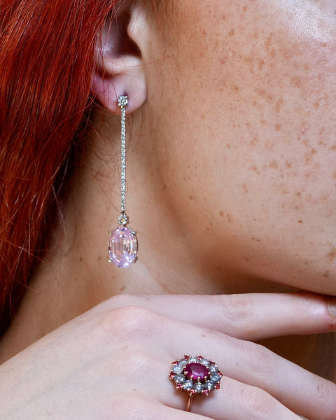 Orecchini Pendenti A Forma Di Rosa Con Pietre Miste – Gioielli Donna In Metallo Dorato, Lunghi 5,7 Cm