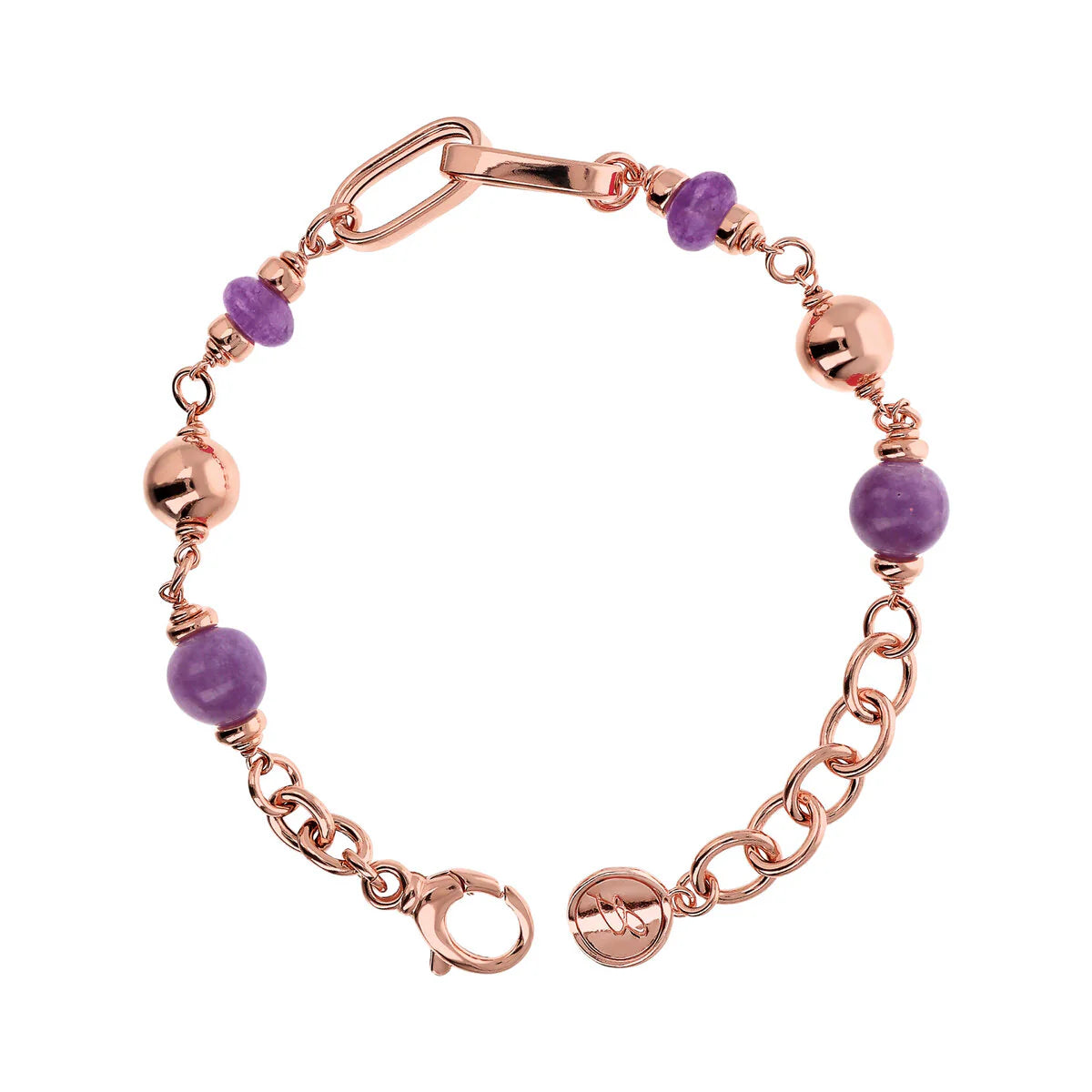 Bronzallure - Bracciale Catena Rolo e Maglie Ovali con Sfere di Pietre Naturali Quarziti