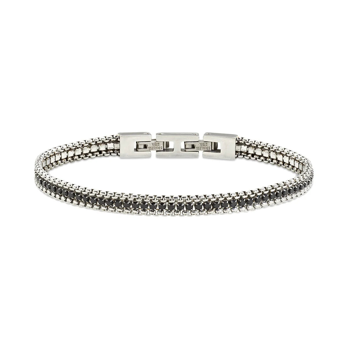 Bracciale Tennis e Catena in Acciaio con Zirconi Neri