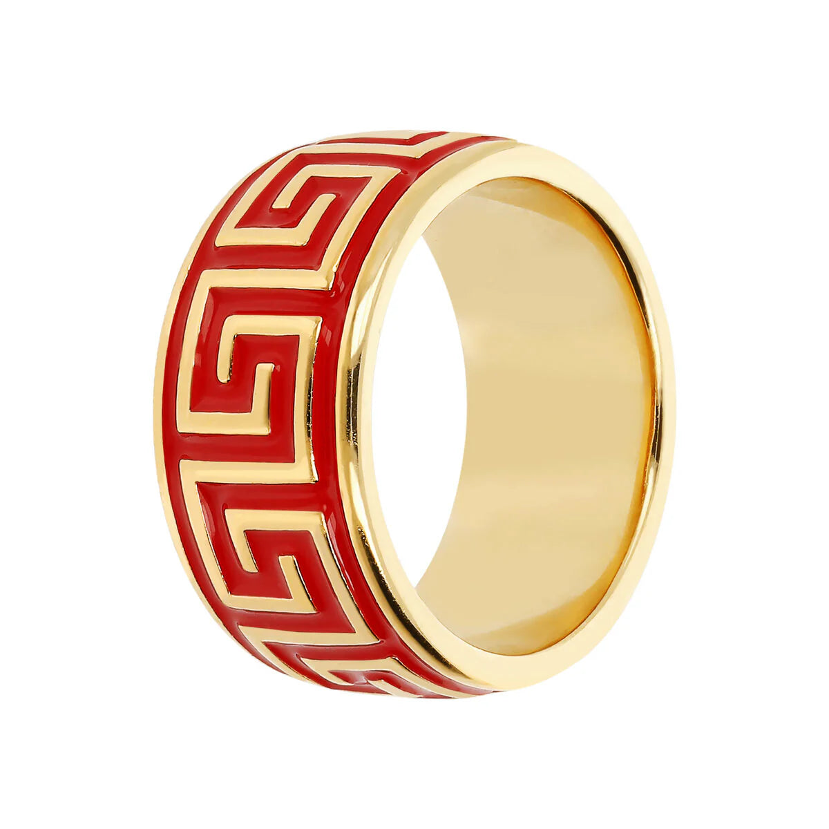 Etrusca - Anello a Fascia Smaltato con Greca