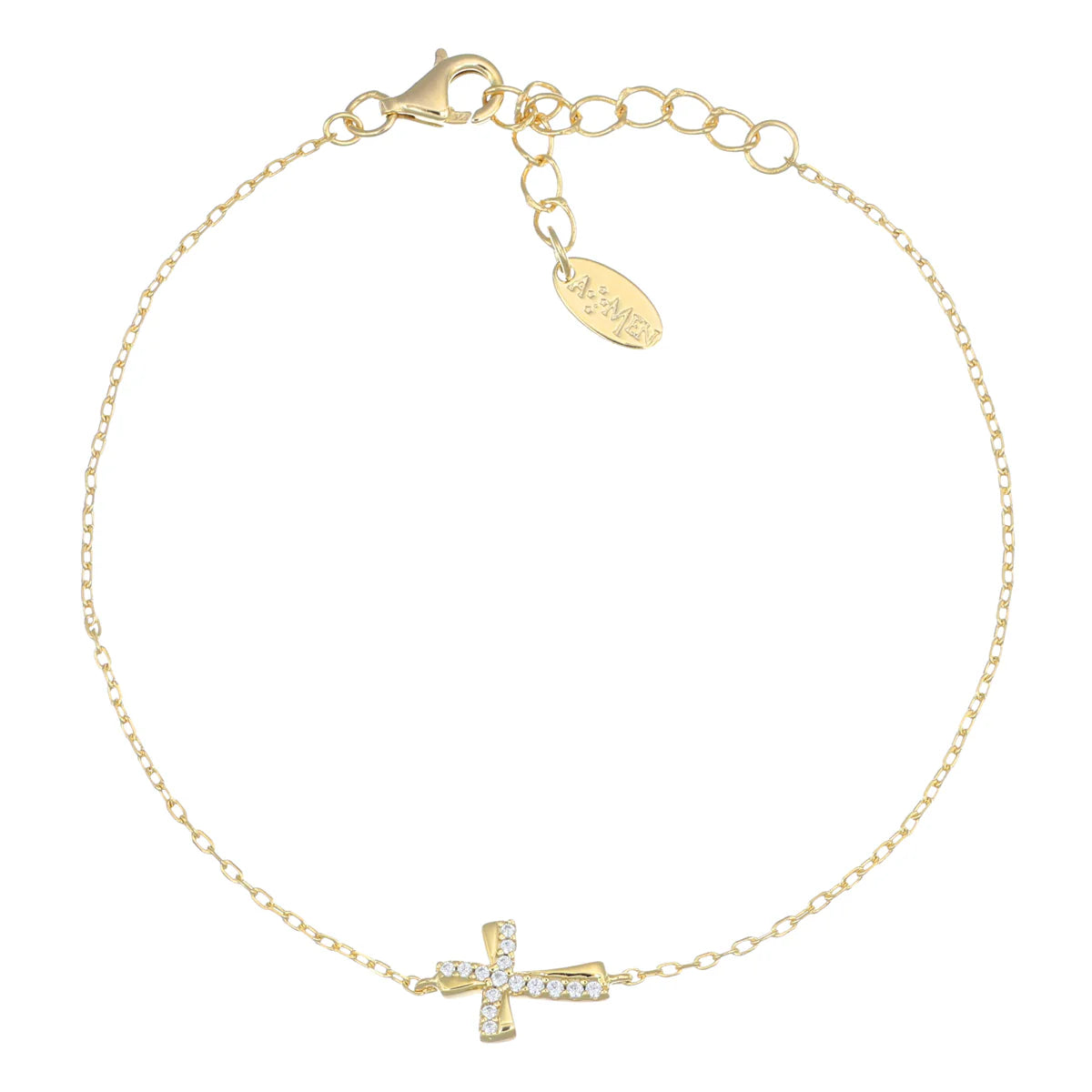 Bracciale Dorato Croce Ondulata con Zirconi Bianchi