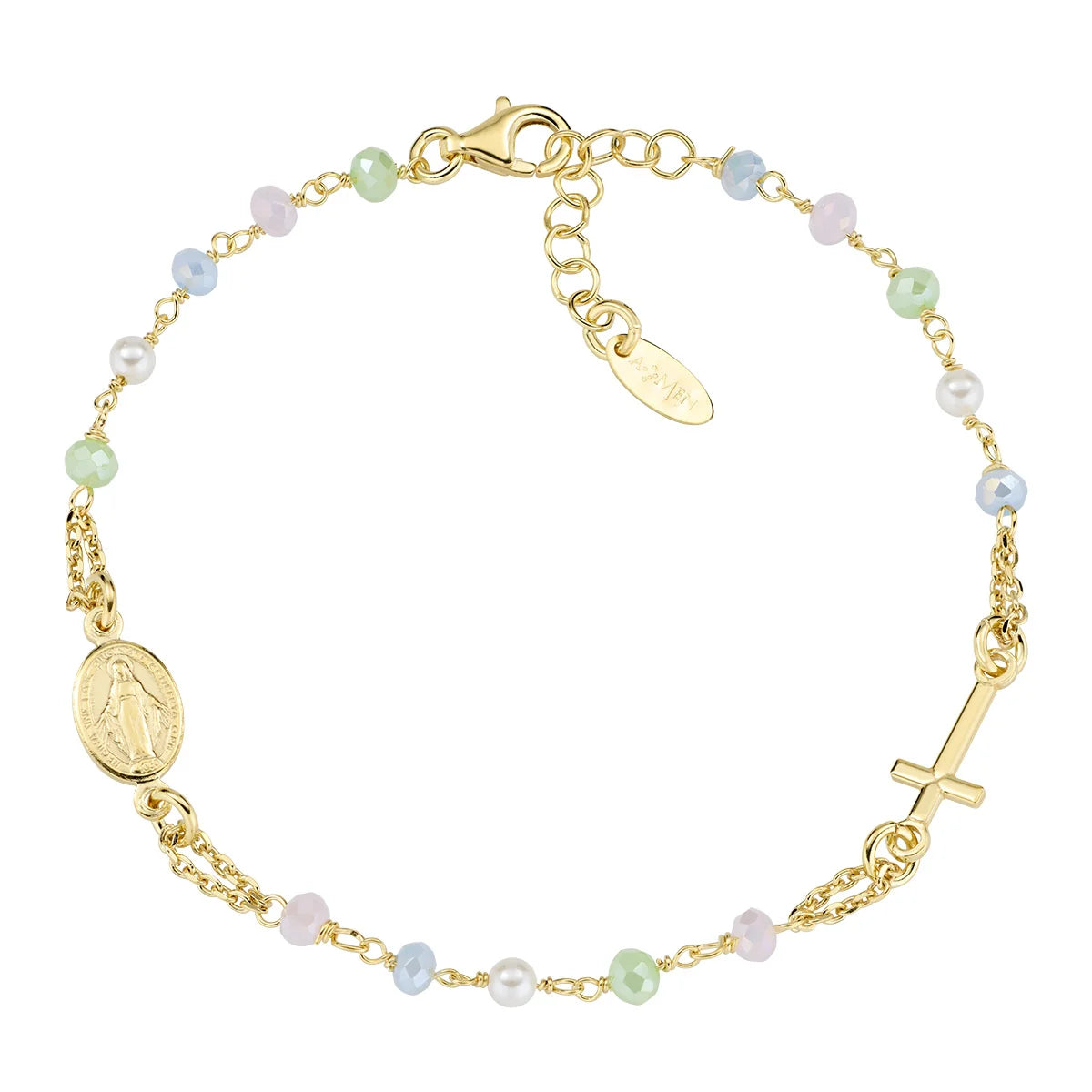 Bracciale Rosario Dorato con Cristalli e Perle