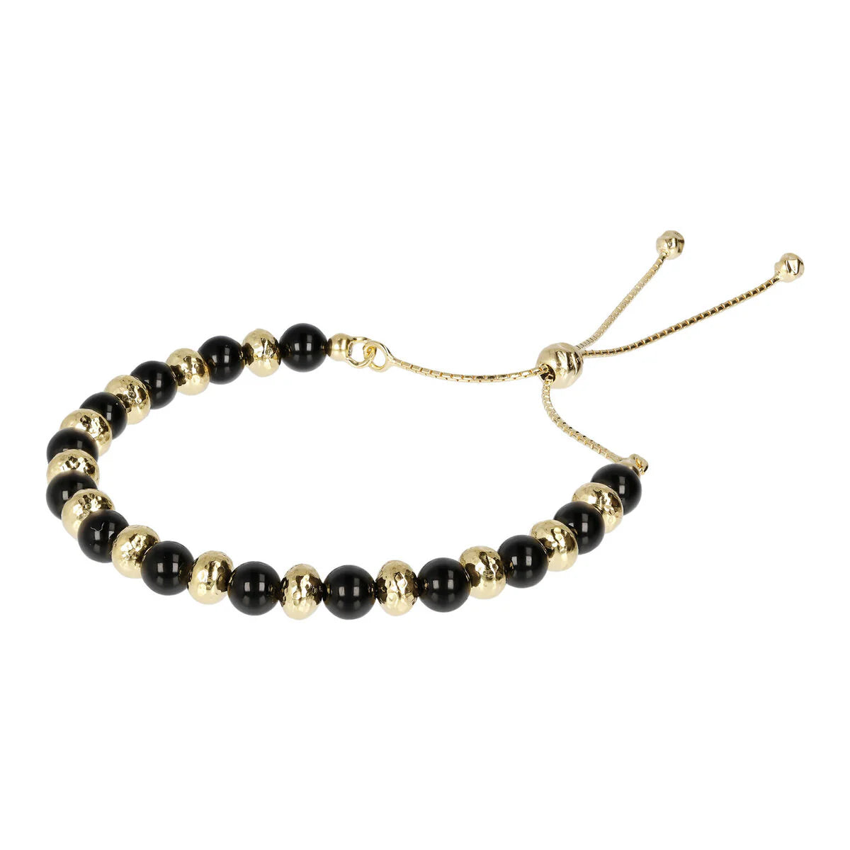 Etrusca - Bracciale con Sfere Golden Martellate e Pietra Naturale Onice Nero