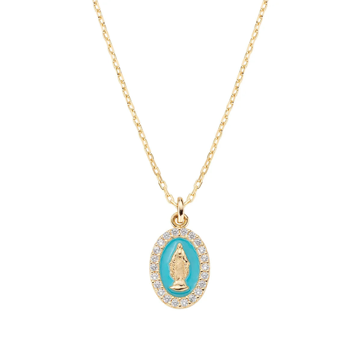 Collana mini Medaglia Miracolosa smaltata Turchese