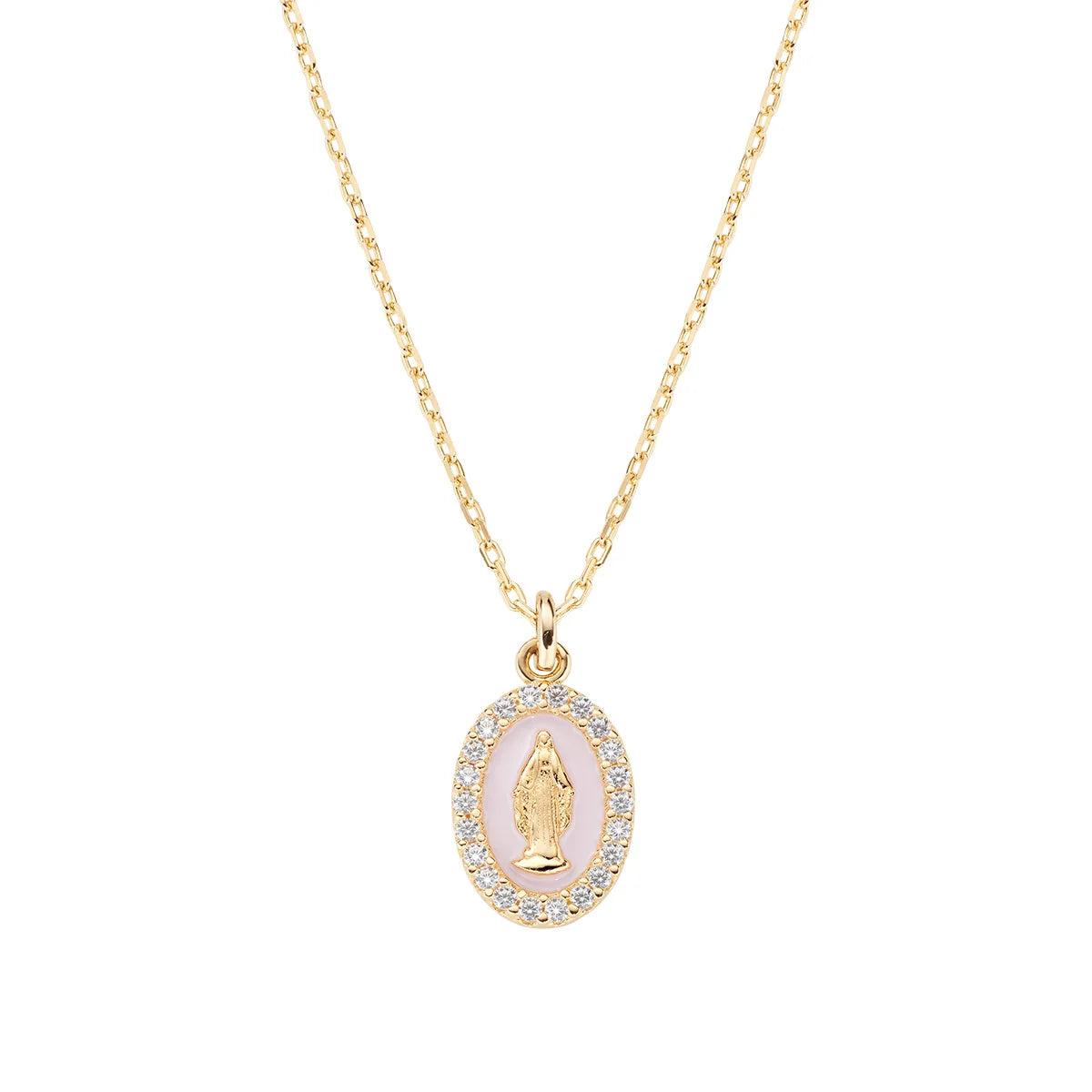 Collana mini Medaglia Miracolosa smaltata Rosa Perla