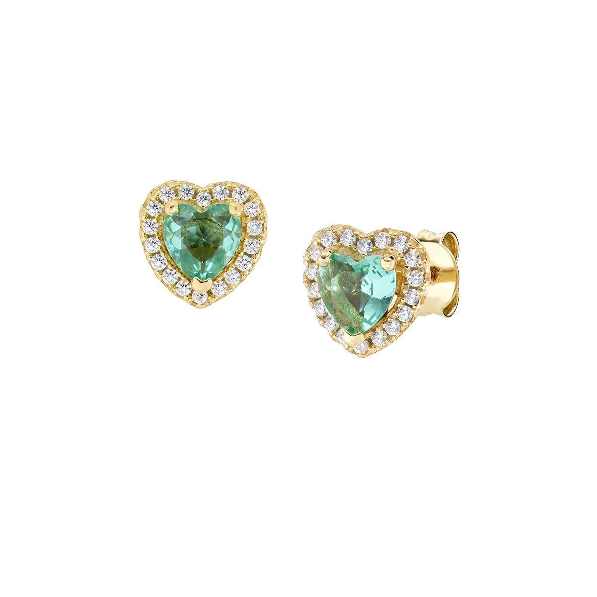 Orecchini Dolce Cuore Verde Acqua in Argento 925 Placcato Oro 18kt