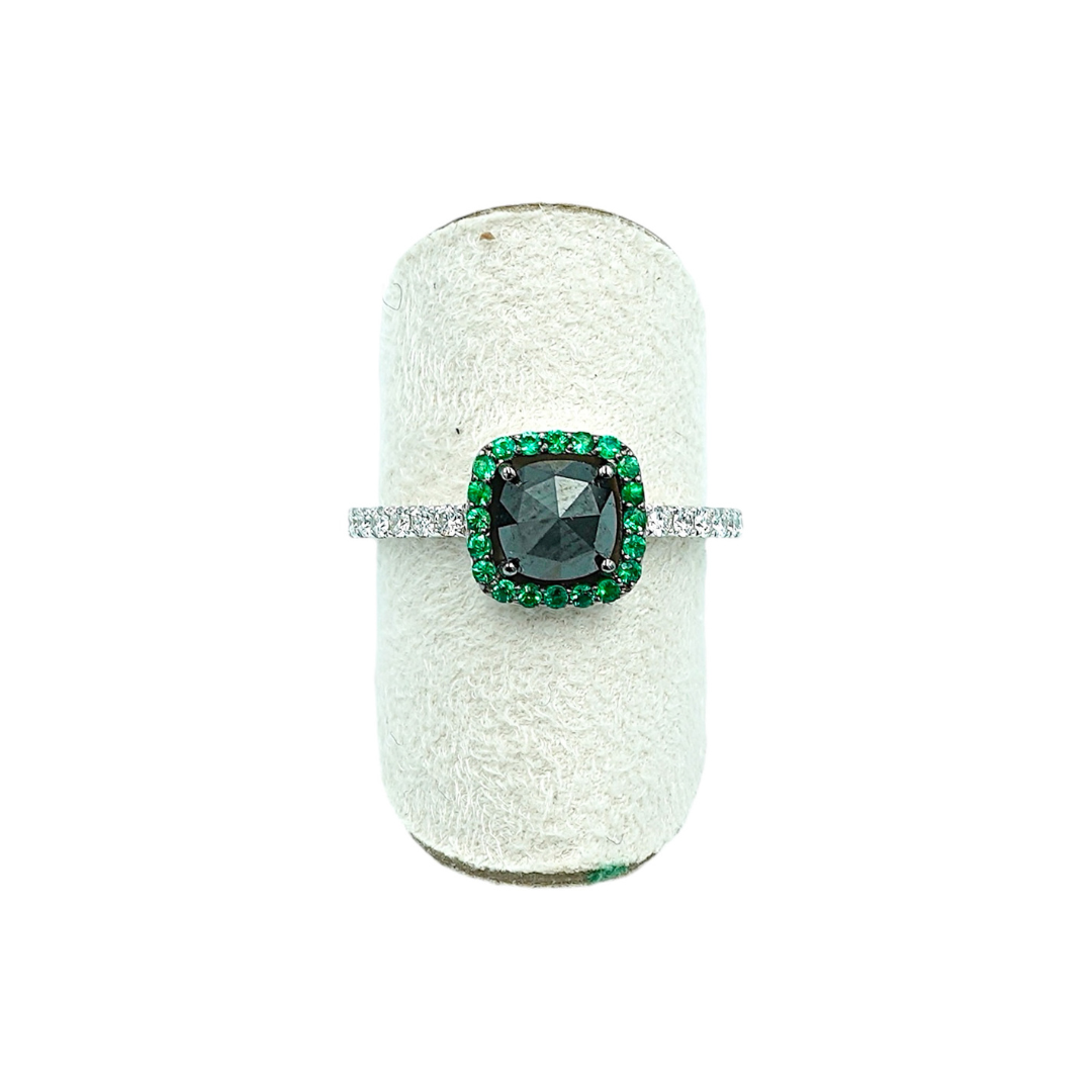 Buonocore - Anello in Oro Bianco con Smeraldo Naturale e Diamanti