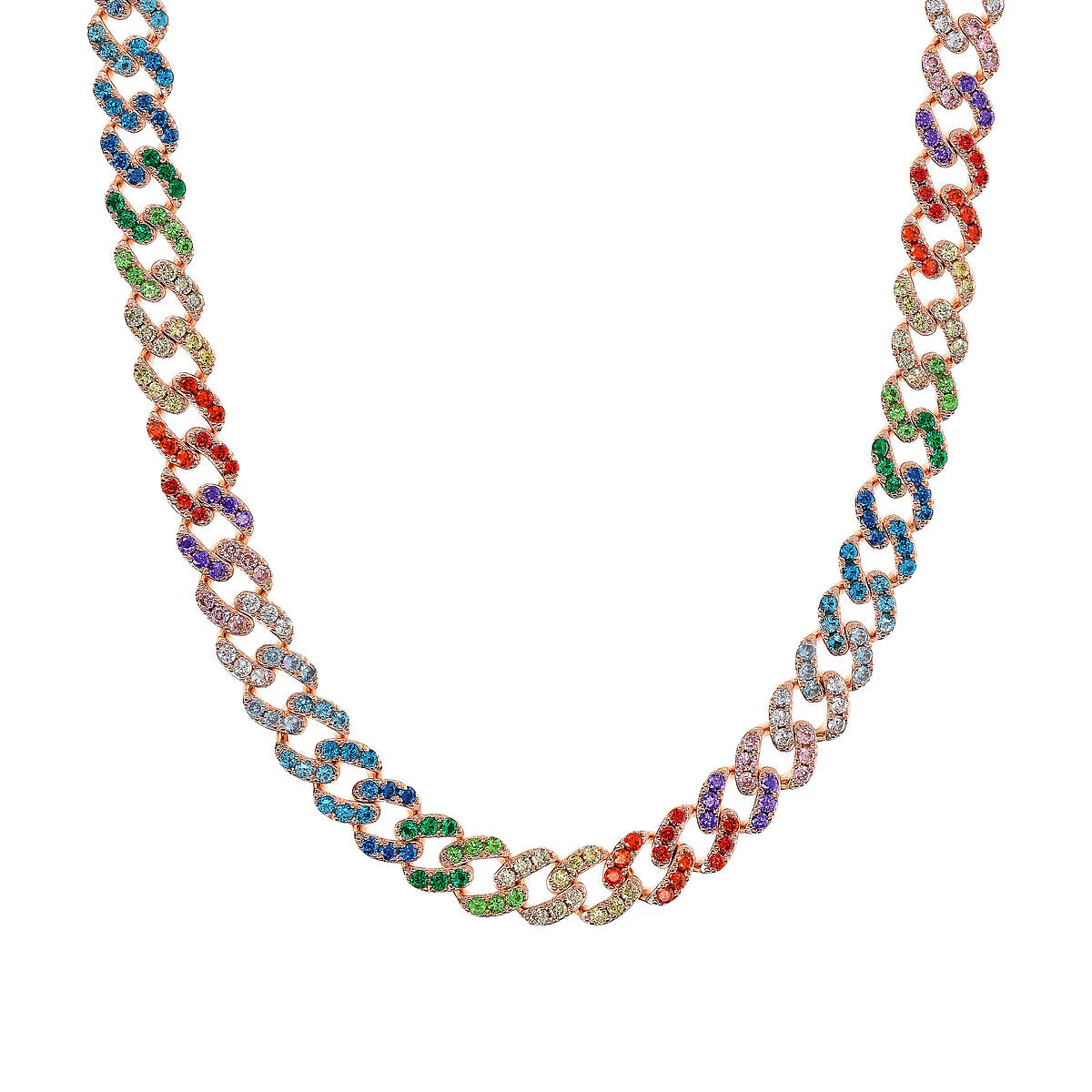 Bronzallure - Collana Girocollo Catena Grumetta Squadrata con Pavé di Cubic Zirconia