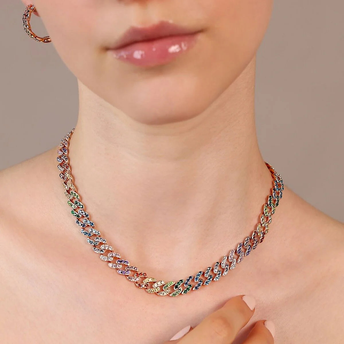 Bronzallure - Collana Girocollo Catena Grumetta Squadrata con Pavé di Cubic Zirconia