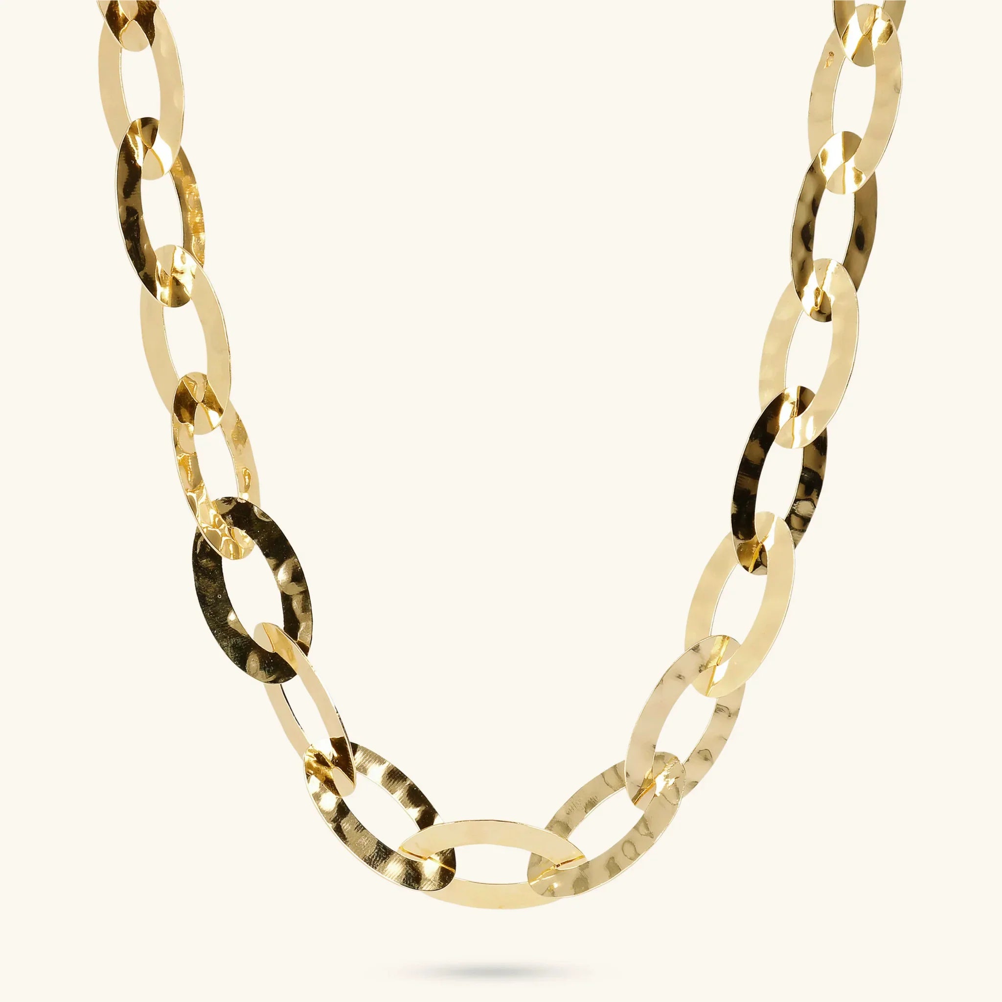 Collana Lunga Catena Ovale Piatta Martellata