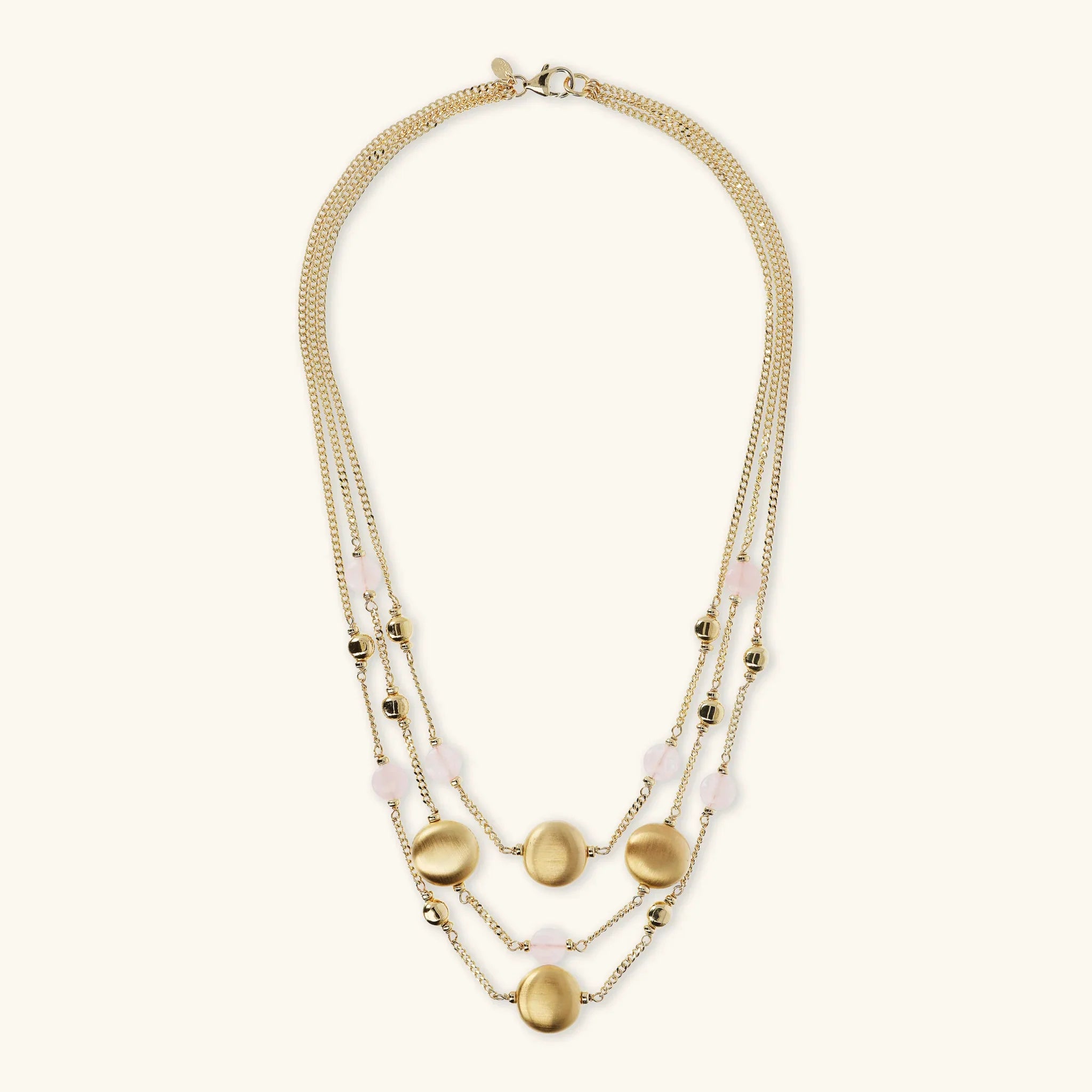 Collana Multifilo Catena Grumetta con Sfere Golden e Pietra Naturale Quarzo