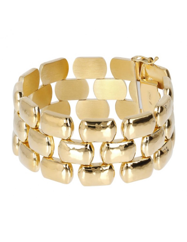 Bracciale Etrusca - Gold con 3 File di Maglia Pantera Martellata