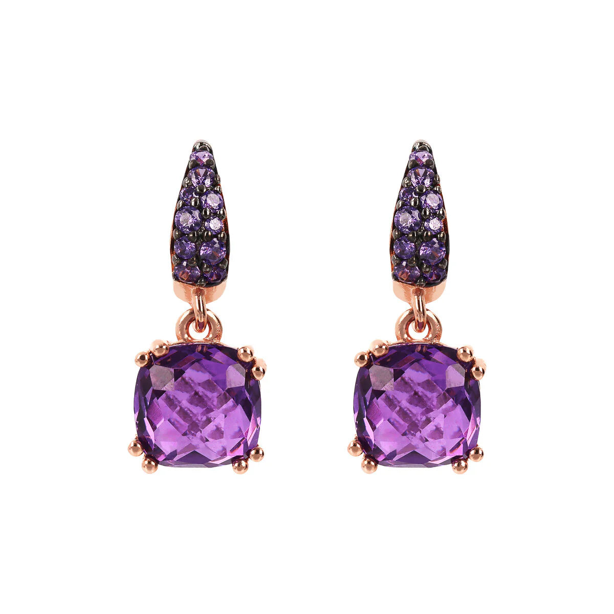 Bronzallure - Orecchini Pendenti con Prisma Gem Quadrata e Pavé